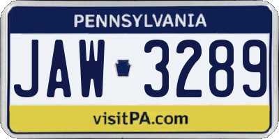 PA license plate JAW3289