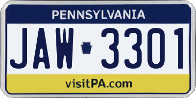 PA license plate JAW3301