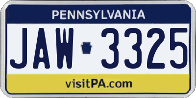 PA license plate JAW3325