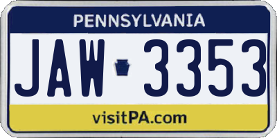 PA license plate JAW3353