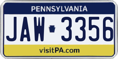PA license plate JAW3356