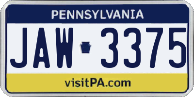 PA license plate JAW3375
