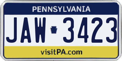 PA license plate JAW3423