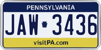 PA license plate JAW3436