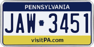 PA license plate JAW3451
