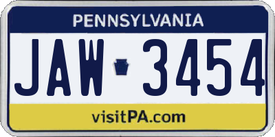 PA license plate JAW3454