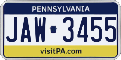 PA license plate JAW3455