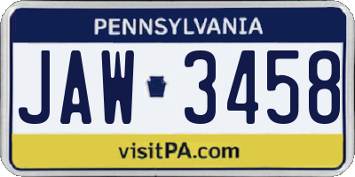 PA license plate JAW3458