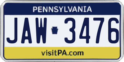 PA license plate JAW3476