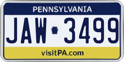 PA license plate JAW3499