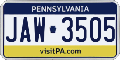 PA license plate JAW3505