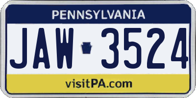 PA license plate JAW3524
