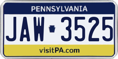PA license plate JAW3525