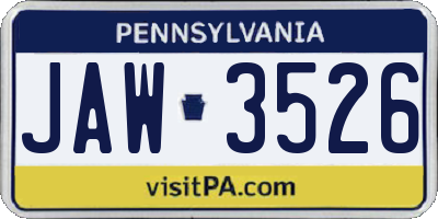 PA license plate JAW3526