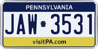 PA license plate JAW3531