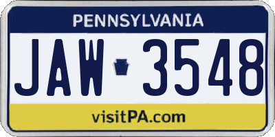 PA license plate JAW3548