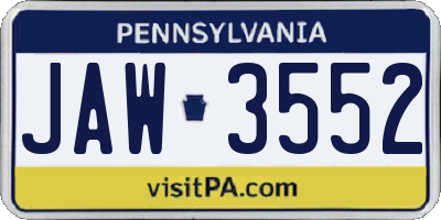 PA license plate JAW3552
