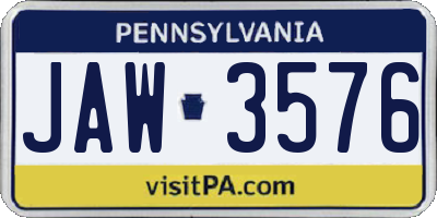 PA license plate JAW3576