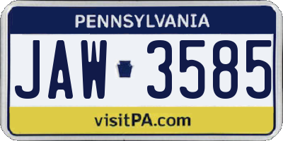 PA license plate JAW3585