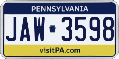 PA license plate JAW3598