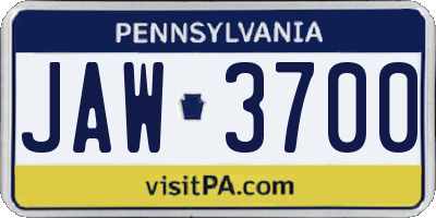 PA license plate JAW3700