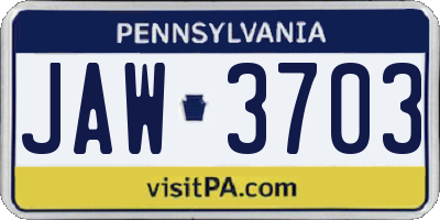 PA license plate JAW3703