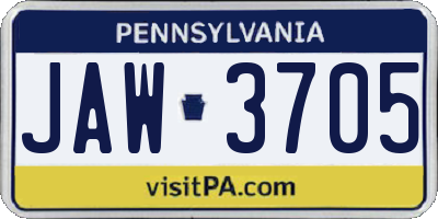 PA license plate JAW3705