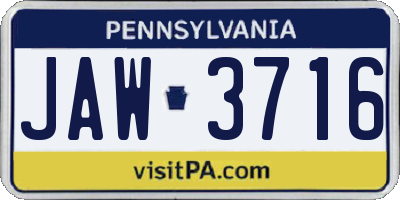 PA license plate JAW3716