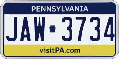 PA license plate JAW3734