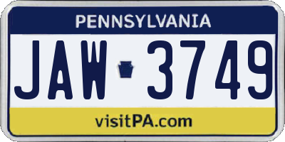 PA license plate JAW3749