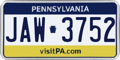 PA license plate JAW3752