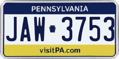 PA license plate JAW3753