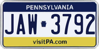 PA license plate JAW3792