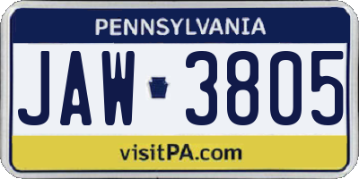 PA license plate JAW3805