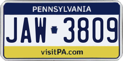 PA license plate JAW3809