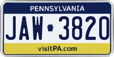 PA license plate JAW3820