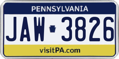 PA license plate JAW3826