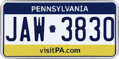 PA license plate JAW3830