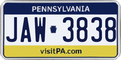 PA license plate JAW3838