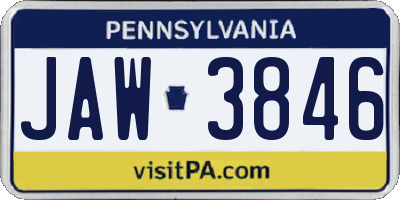 PA license plate JAW3846