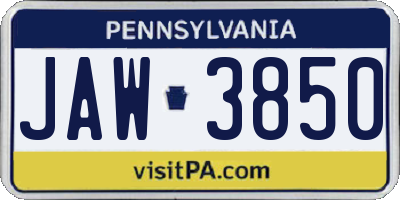 PA license plate JAW3850