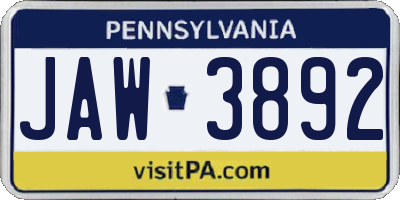 PA license plate JAW3892