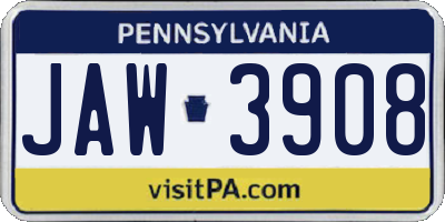 PA license plate JAW3908