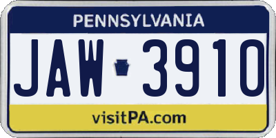 PA license plate JAW3910