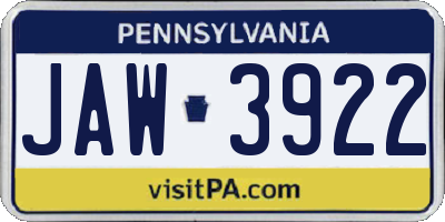 PA license plate JAW3922