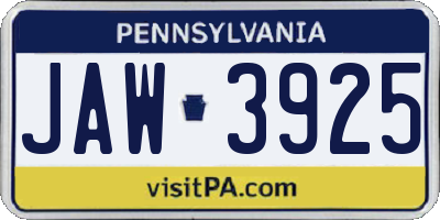 PA license plate JAW3925