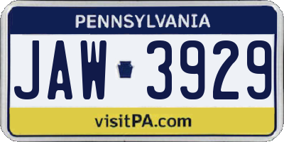 PA license plate JAW3929