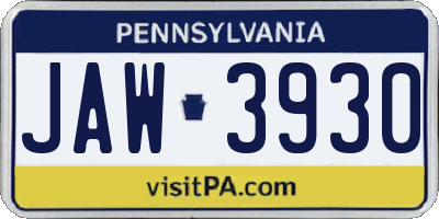 PA license plate JAW3930