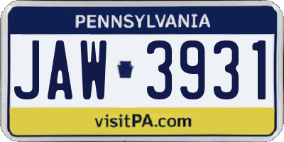 PA license plate JAW3931