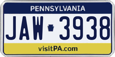 PA license plate JAW3938